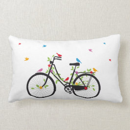 Almofada Lombar Bicicleta velha do vintage com flores e pássaros