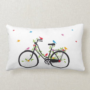Almofada Lombar Bicicleta velha do vintage com flores e pássaros