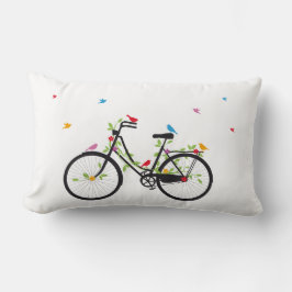 Almofada Lombar Bicicleta velha do vintage com flores e pássaros