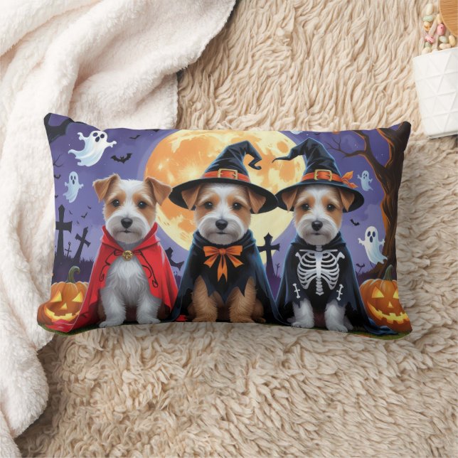 Almofada Lombar Biewer Terrier Dogs Pumpkin Halloween Engraçado (Cobertor)