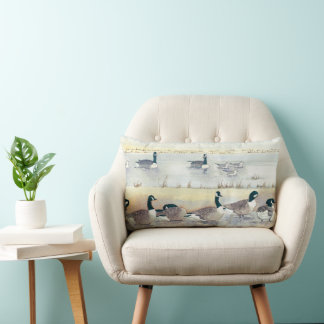 Almofada Lombar Bird Watercolor Beach Geese Painting Lumbar Traves