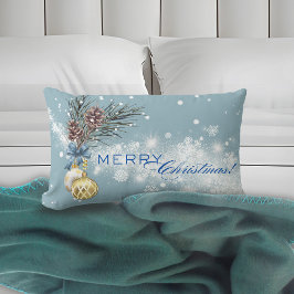 Almofada Lombar Blue Christmas Gold Ornament Lumbar Pillow