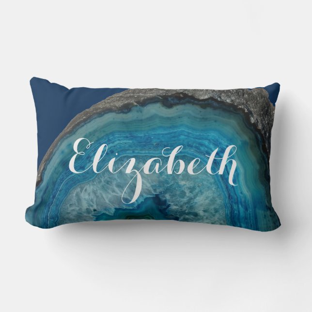 Almofada Lombar Blue Geode Rock - Nome Personalizado (Frente)