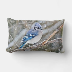 Almofada Lombar Blue Jay na tempestade de neve