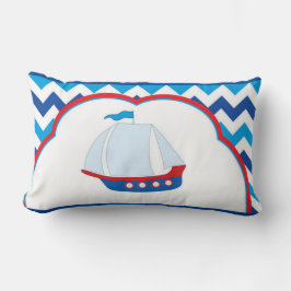 Almofada Lombar Blue White Chevron Fundo Blue Red Sail Nave