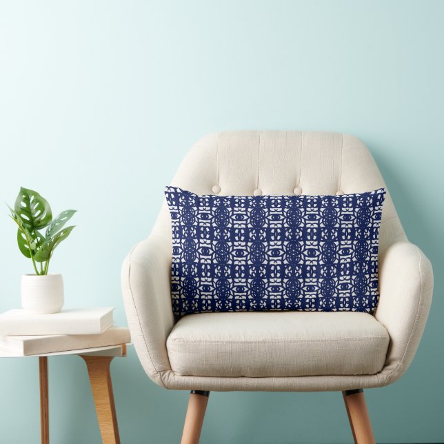 Almofada Lombar Blue & White Unique Abstract Pattern (Cadeira)