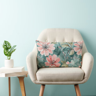 Almofada Lombar Blush and Teal Vintage Modern Floral