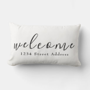 Almofada Lombar Boas-vindas e endereço simples Script Branco