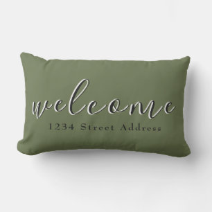 Almofada Lombar Boas-vindas e endereço simples Script Verde-o