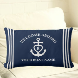 Almofada Lombar Boat Monograma de Nome de Âncora Coração de Boas-V