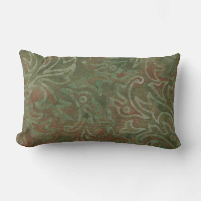 Almofada Lombar Boho Batik Verde Ferrugem Padrão Folhagem (Frente)