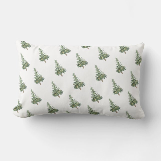 Almofada Lombar Boho Feliz Árvore de Aquarela de Natal (Frente)