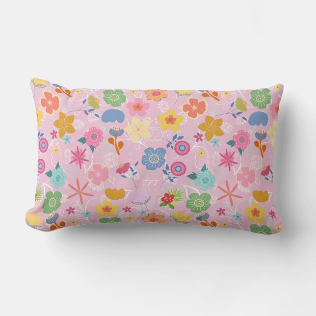 Almofada Lombar Boho Flowers Padrão B01.w LPink BG (Frente)