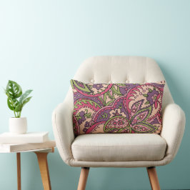 Almofada Lombar Boho Hippie Pink/Verde/Púrpura Floral Paisley