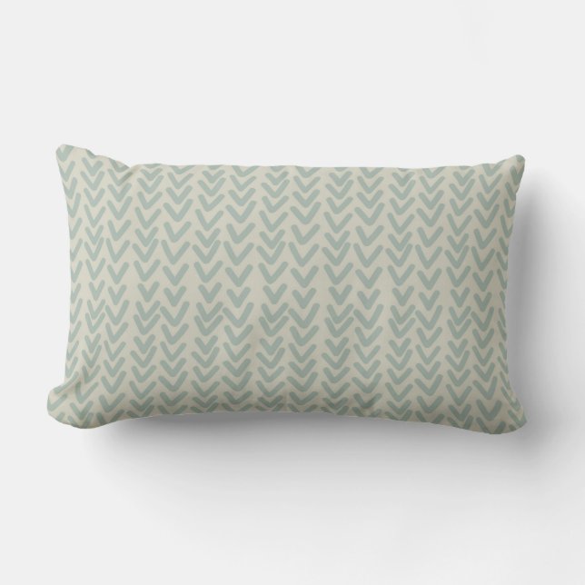 Almofada Lombar Boho Moderno Padrão V Verde Maresia Bege (Frente)