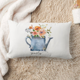 Almofada Lombar Boho Rust Orange Watercolor Flowers Água Doce