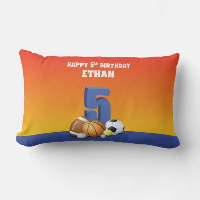 Almofada Lombar Bolas de Esportes de Aniversário do 5 de Menino de (Frente)
