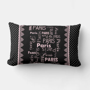 Almofada Lombar Bolinhas de coleção de Paris, preto, rosa