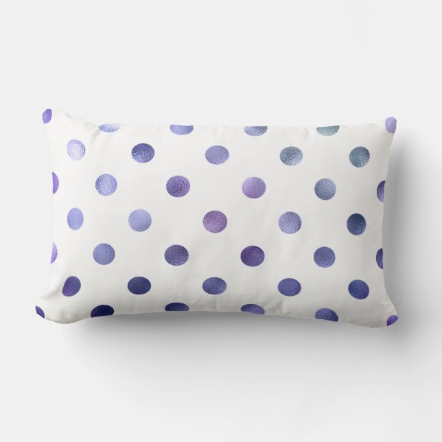 Almofada Lombar Bolinhas de Folhas de Azul, Violeta-Roxo, Metálica (Frente)