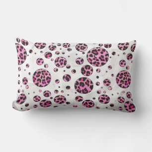 Almofada Lombar Bolinhas-leopardo-preto e Impressão cor-de-rosa-qu