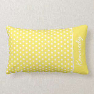 Almofada Lombar Bolinhas & limão do monograma - branco amarelo