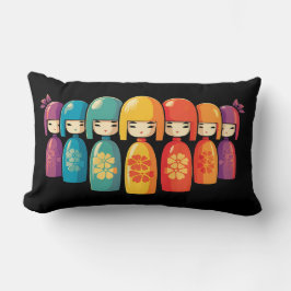 Almofada Lombar Bonecas Kokeshi Japonesas Coloridas Fofas