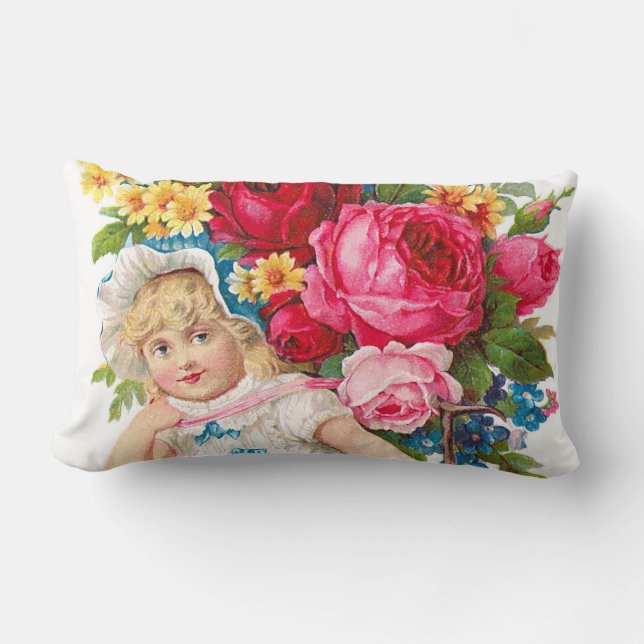 Almofada Lombar Bonita Vintage Girl Com Flores (Frente)