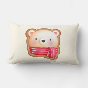 Almofada Lombar Bonito Urso Rosto num Biscoito de Natal Vermelho
