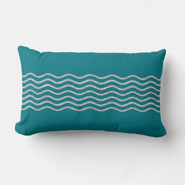 Almofada Lombar Bonito Waves Border prata + seu backgr. & ideias (Frente)