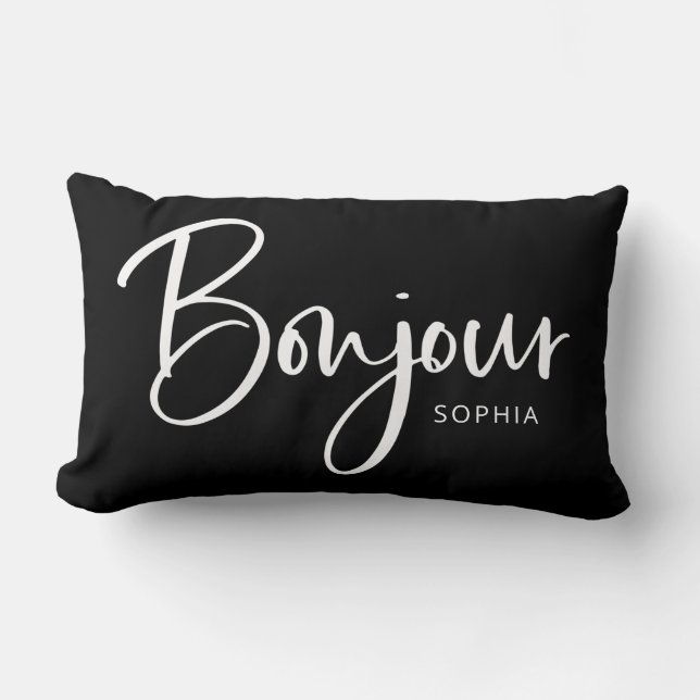 Almofada Lombar Bonjour | Script francês Elegante e moderno (Frente)