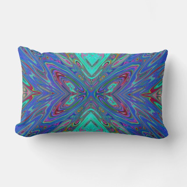 Almofada Lombar Borboleta Abstrata Azul e Vermelha Trippy Retro (Frente)