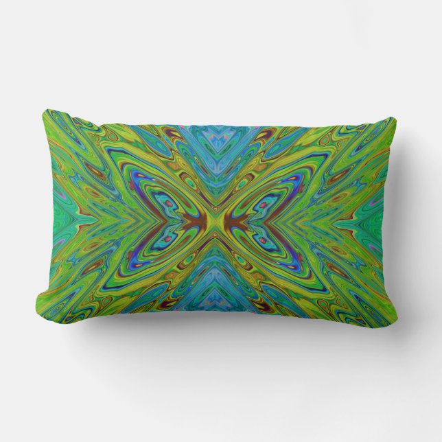 Almofada Lombar Borboleta Abstrata Chartreuse e Azul Trippy (Frente)