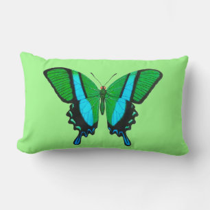Almofada Lombar Borboleta de Swallowtail no verde, na turquesa &
