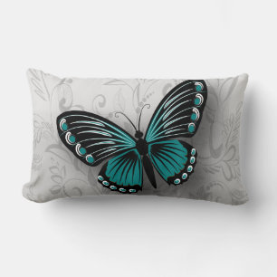 Almofada Lombar Borboleta lunática da cerceta em floral cinzento