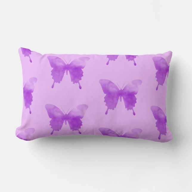 Almofada Lombar Borboletas de Aquarela - Lavanda e Violeta (Frente)