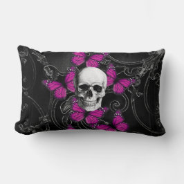 Almofada Lombar Borboletas do crânio da fantasia e do rosa quente