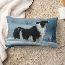 Borda Collie na paisagem de inverno com neve artís