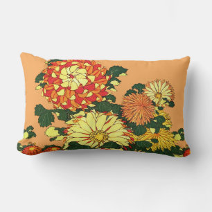 Almofada Lombar Borda da Flor Japonesa, tangerina Laranja e Dourad