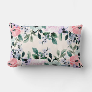 Almofada Lombar Borda Floral Cor Verde Púrpura Rosa