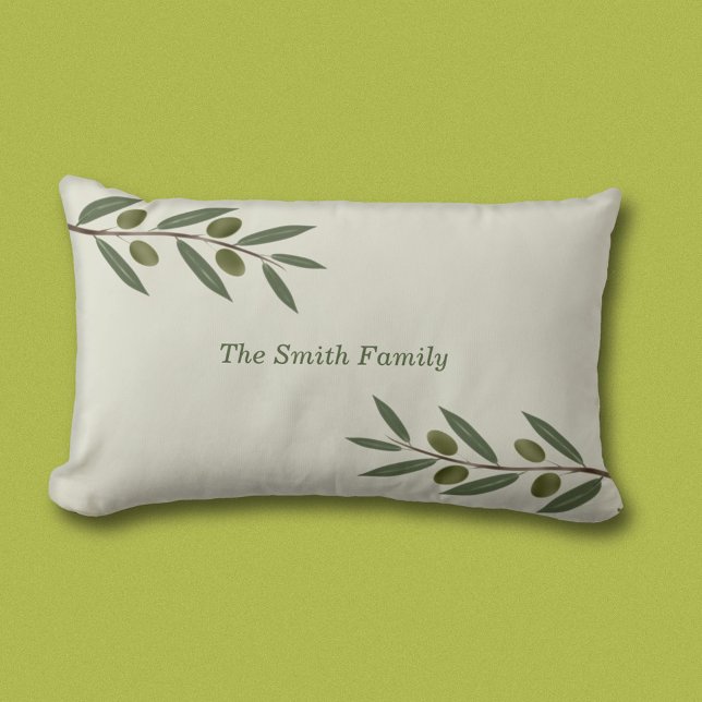 Almofada Lombar Branch de Oliveiras de Aquarela (Watercolor Olive Branch Pillow)