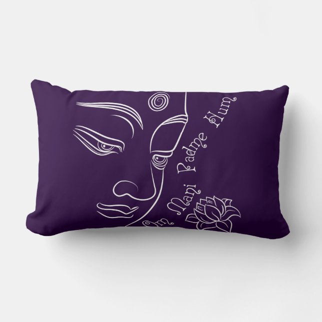 Almofada Lombar Branco do zumbido de Buddha Lotus OM Mani Padme (Frente)