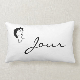 Almofada Lombar Branco francês gráfico do preto do vintage da