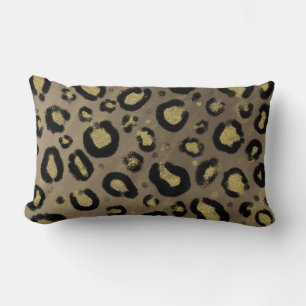 Almofada Lombar Brilho Dourado Marrom e Estampa de Leopardo Cheeta