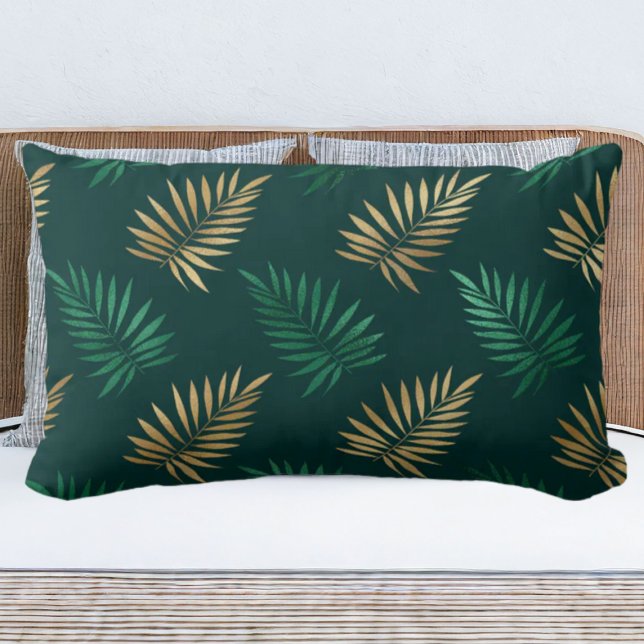 Almofada Lombar Brilho verde e Dourado nas folhas tropicais (Criador carregado)