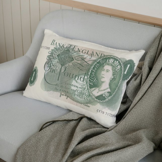 Almofada Lombar British 1970 £ 1 Note Cushion - Rainha Elizabeth I (Heritage meets home — the iconic 1970 £1 note, reimagined as a timeless cushion keepsake.)