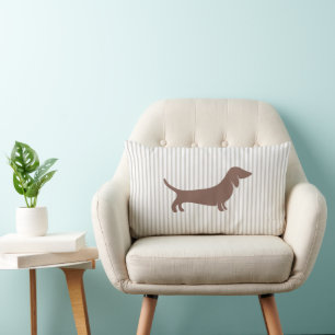 Almofada Lombar Brown Dachshund em Stripes de bege