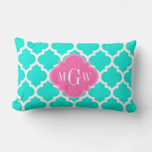 Almofada Lombar Brt Aqua Wht Marroquino #5 HotPink2 Monograma Inic