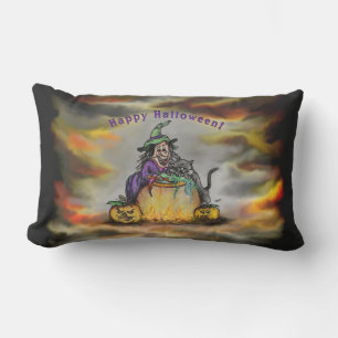 Almofada Lombar Bruxa e gato preto, Feliz Halloween!
