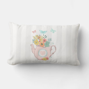 Almofada Lombar Bule cor-de-rosa com flores & borboletas
