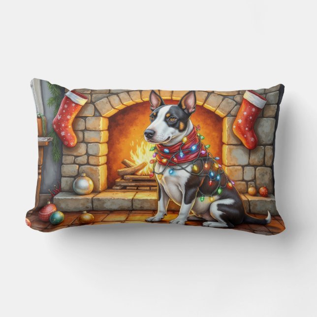 Almofada Lombar Bull Terrier Fireplace with Christmas Lights (Frente)